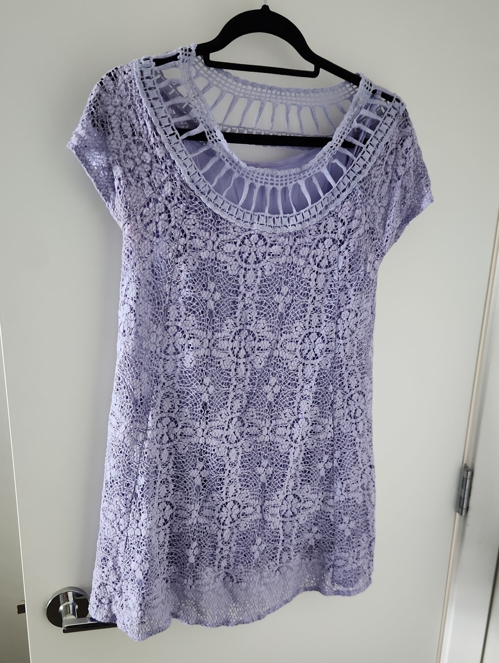 Lilac Crochet Scoop-Neck Tunic Minidress